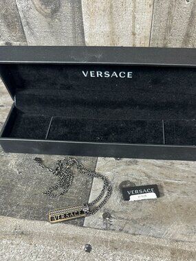 Versace Black Gray Rectangle Necklace Medusa